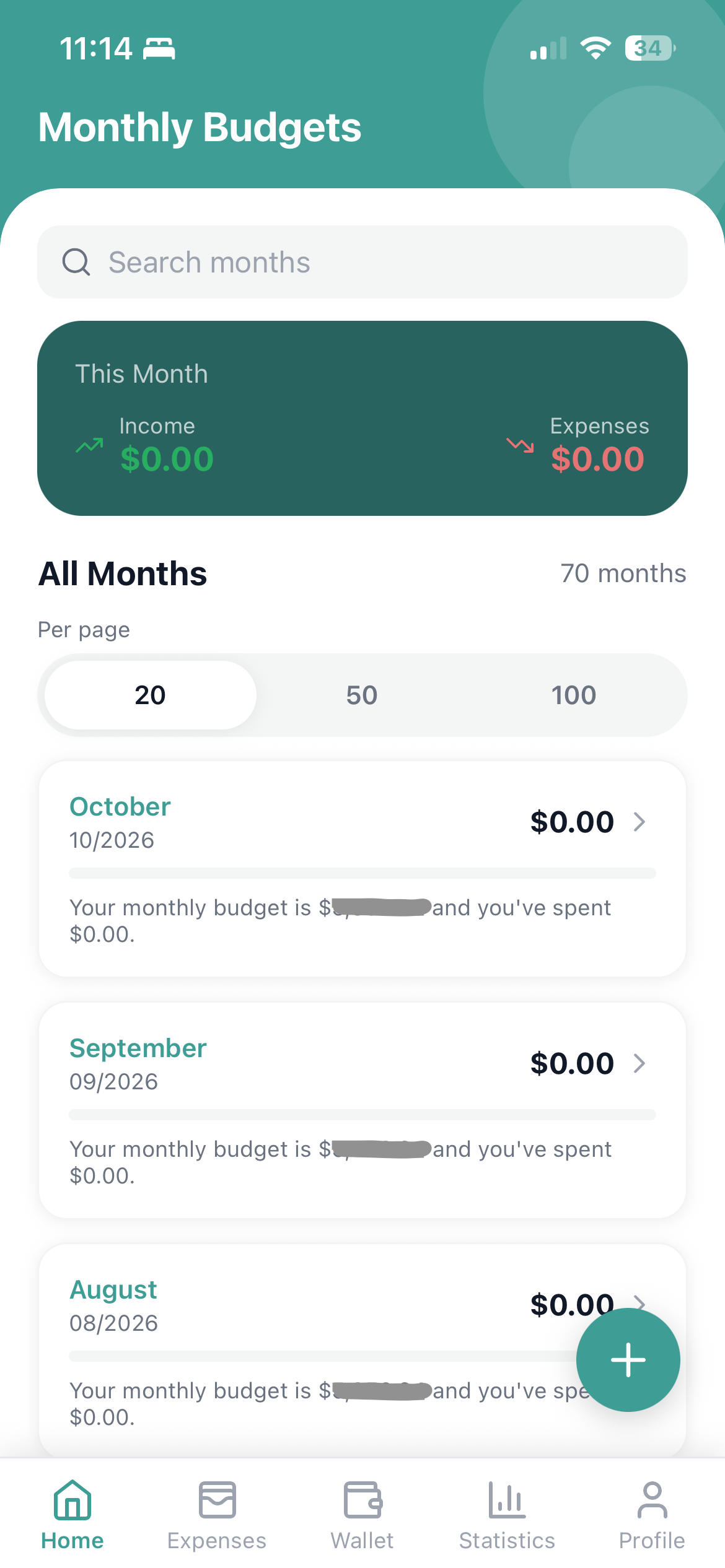 Expo app: home budgets overview