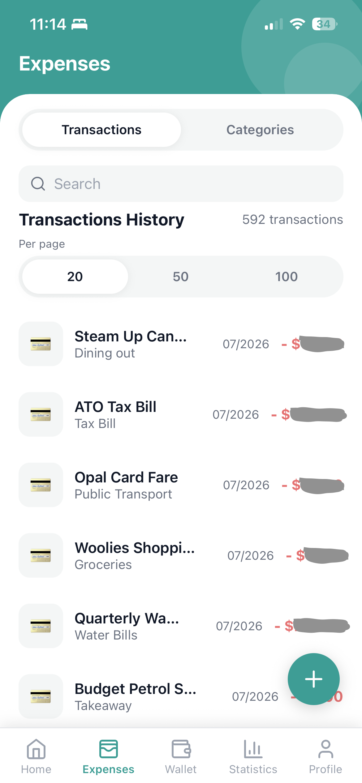 Expo app: expenses list