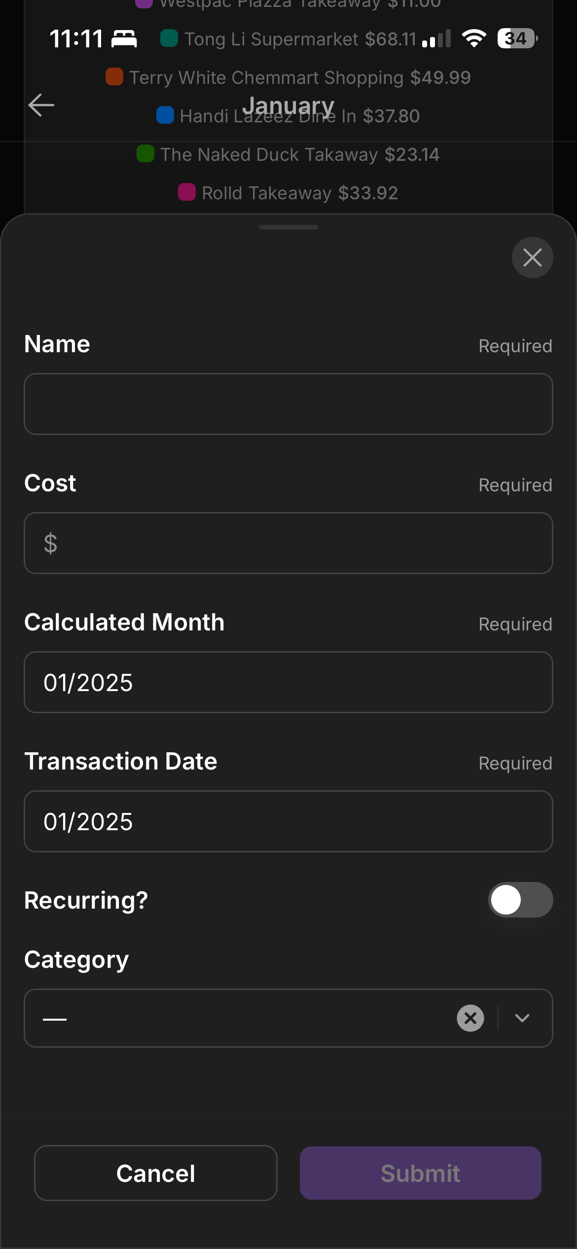 Glide app: add expense form